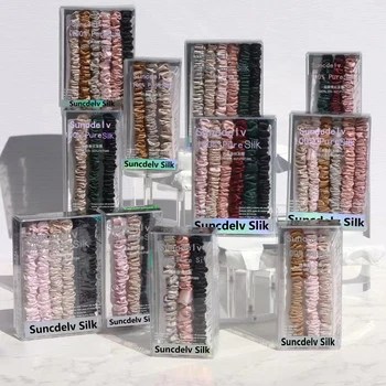 3PCS 100% pura seta di gelso scrunchie fasce per capelli fatte a mano accessori per capelli ragazza donna scatola di fermagli per capelli naturali di colore puro 1