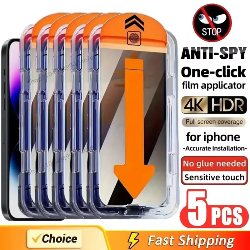5 Pezzi Pellicola Protettiva Privacy Anti-polvere per iPhone 17 Pro Max 16 Pro Max 15 14 11 12 13 X XR 16e Air, Vetro Anti-spia Facile da Applicare