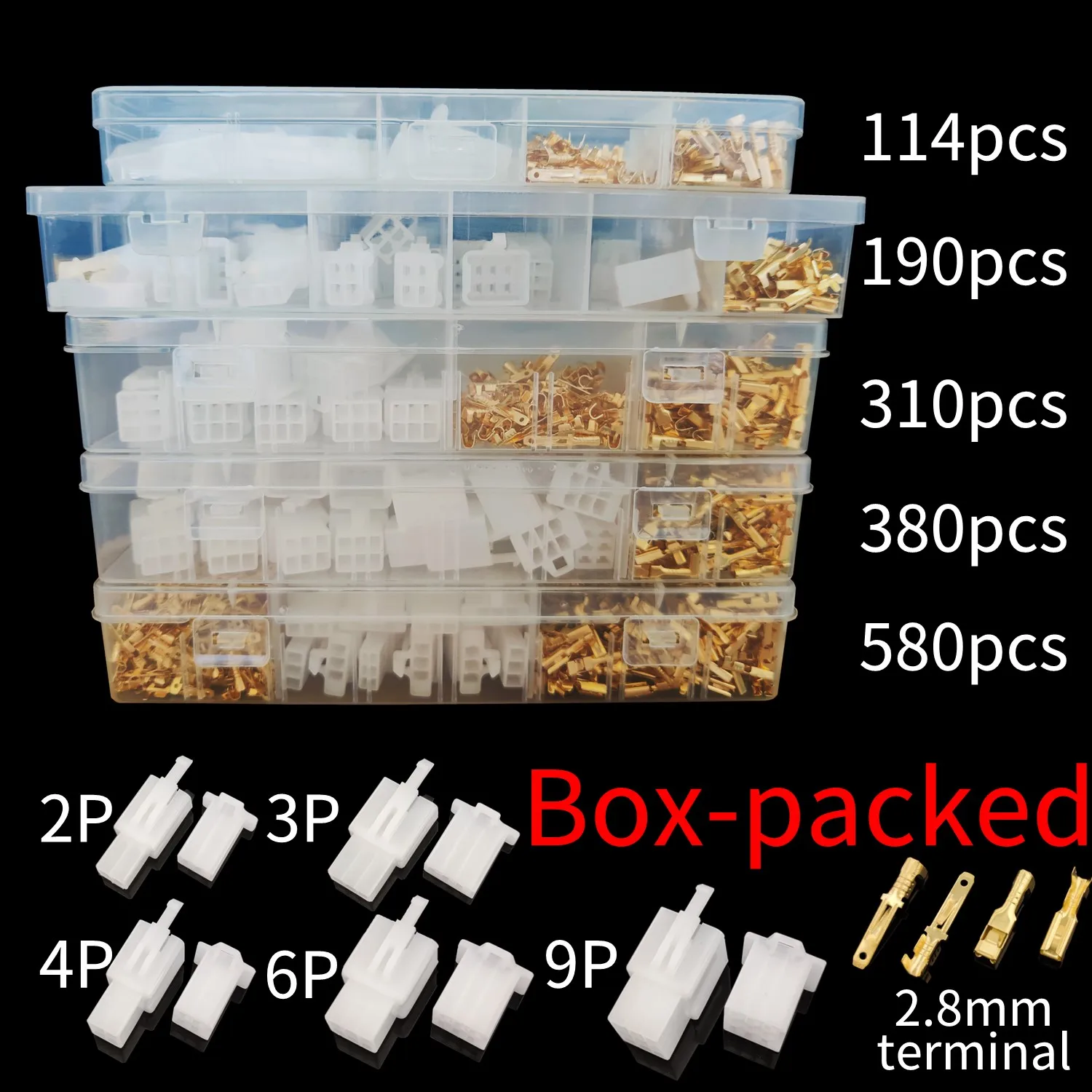 Electrical Connectors Car Motorcycle 2.8mm 2 3 4 6 9 Pin Wire Terminal Hooks for Male & Female Terminals Assorted Kit