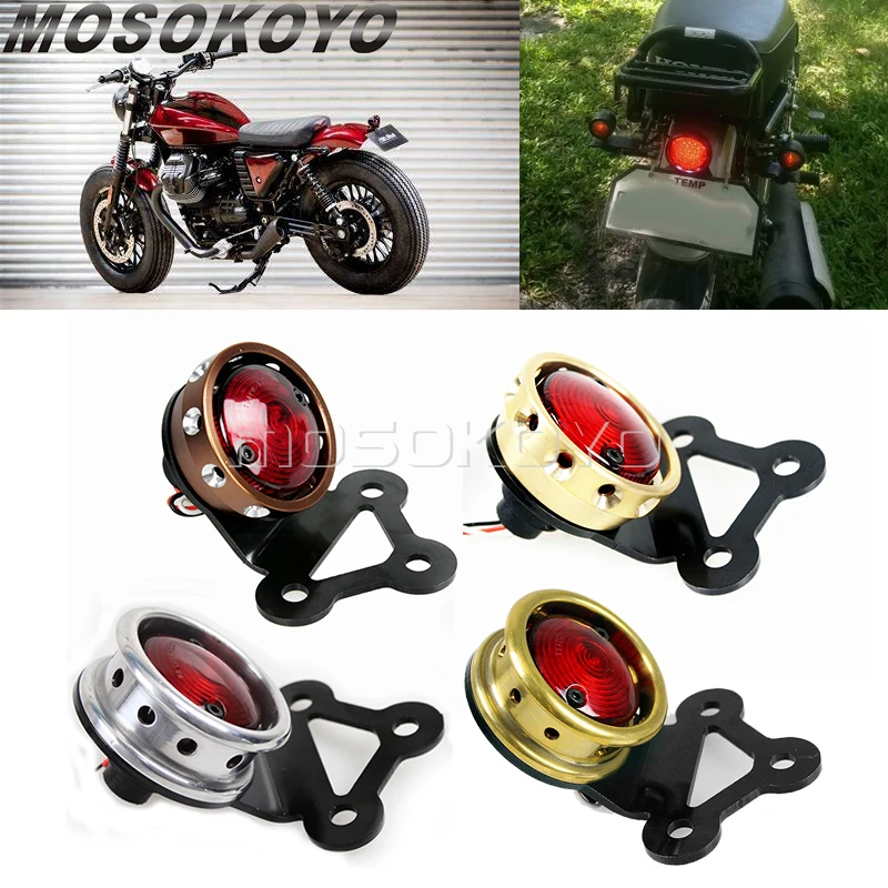 

Motorcycle Brass LED Retro Rear Tail Brake Stop Light Lamp License Plate Mount Taillight for Harley Honda Suzuki Chopper Bobber