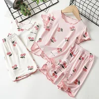 Girls Summer Pajama Set Cherry Blossom Print 4-Way Stretch Shorts & Tee Breathable Modal Blend for Bedtime and Playtime for 1-8Y 2
