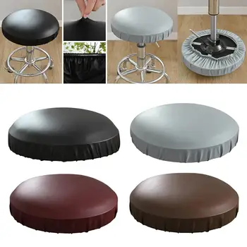 Coprisedile per sgabello Coprisedile per protezione sedia in pelle PU per coprisedili per sgabelli da bar rotondi da 35-45 cm Coprisedie da bar elastiche 1