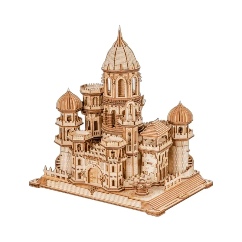 Sky City Wooden Music Box Machinery Pistol Diy Manual Building Block Rotatable Model Delicate High Quality Texture Fine Gift