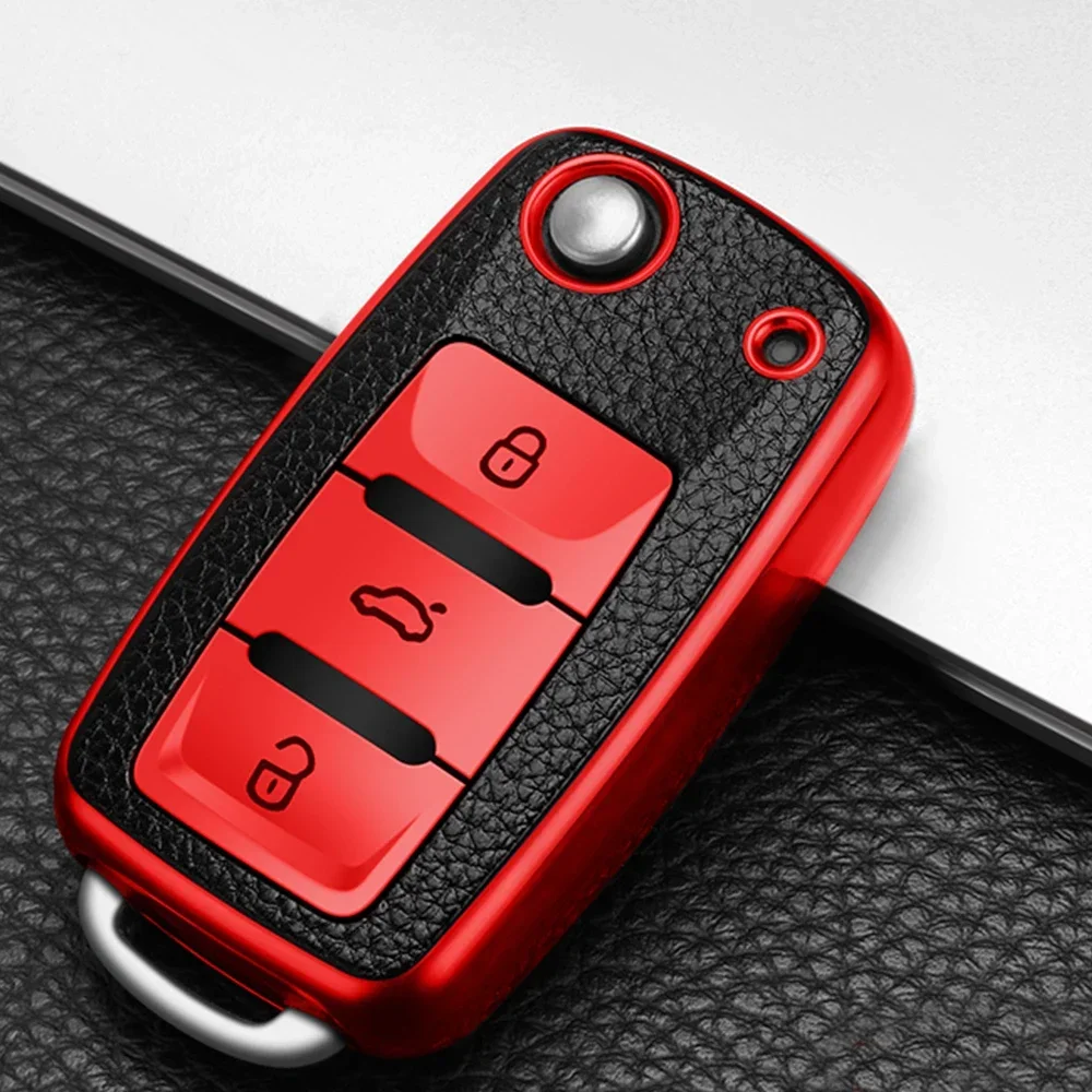 TPU Leather Car Key Cover Case Fob Volkswagen VW Bora Polo Tiguan Jetta Passat B5 B6 B7 Golf Beetle Skoda Octavia