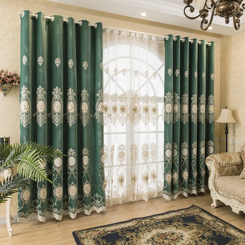 

European Curtains for Living Dining Room Bedroom Roller Blinds Water Soluble Embroidery Study Yarn Rope Stacked Flowers Beaded