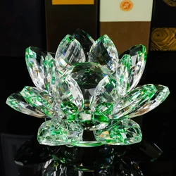 Crystal Lotus Flower, Feng Shui Decor Glass Ornament Souvenir - 8CM (Green Lotus)