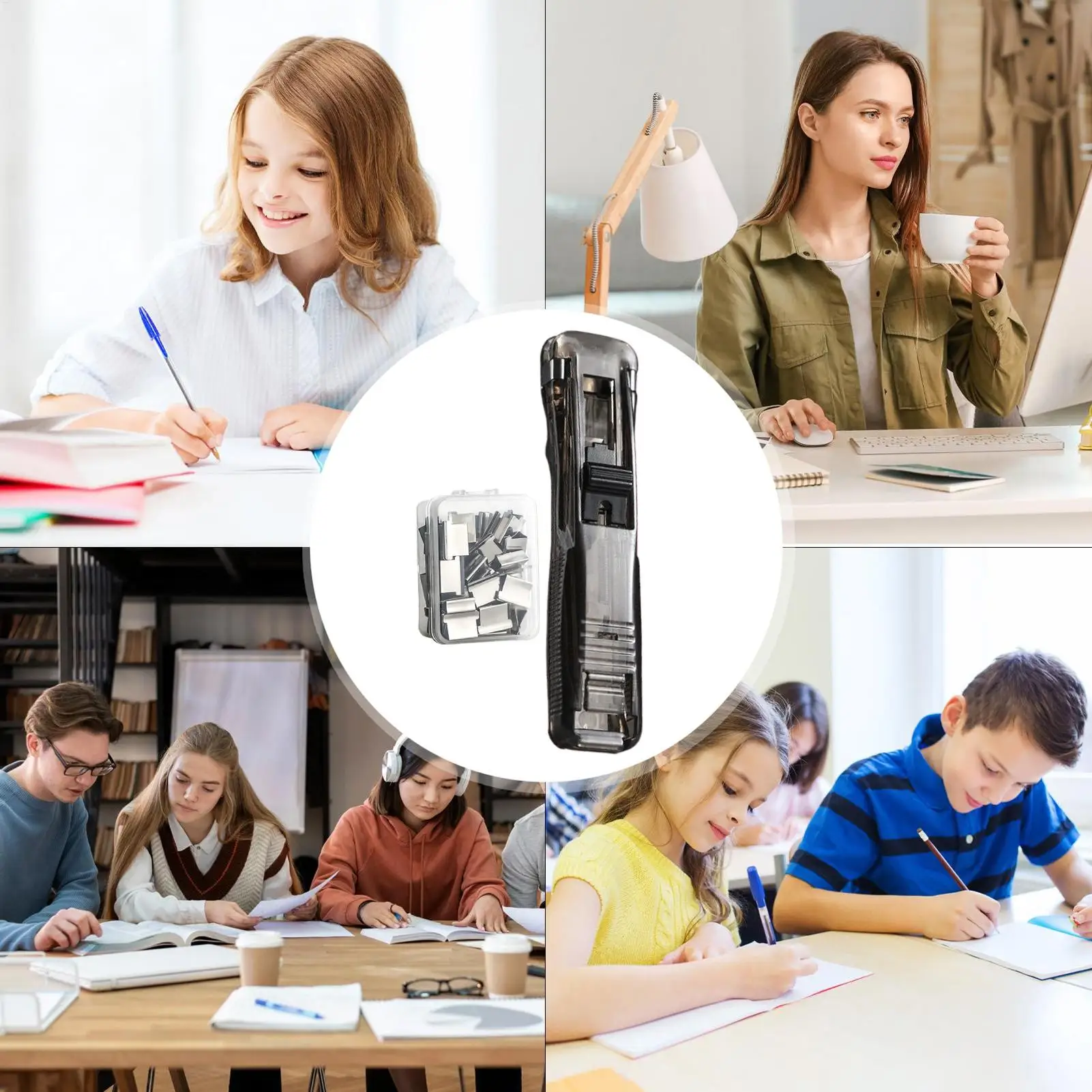 푸시 클립 스테이플러 휴대용 문서 바인딩 클램프 바인더 클립 디스펜서 가정 학교 교실 데스크탑 종이 정리용