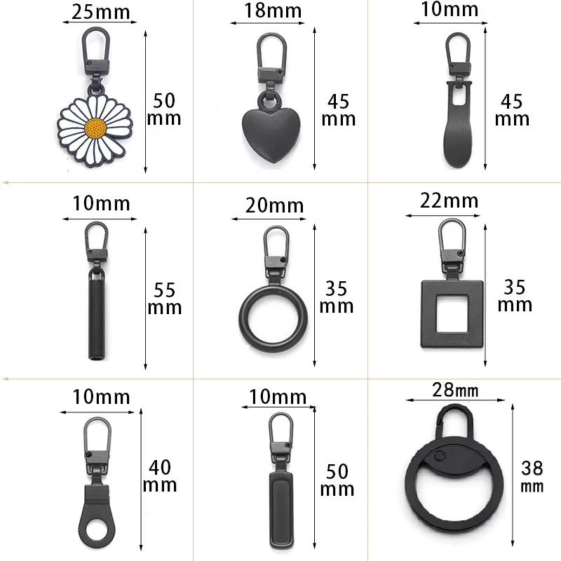 Description Picture 3 of item5/10Pcs Zipper Sliders Detachable Zipper Pull Tab Replacement Metal Zipper Handle Repair Kit for Luggage Handbags Zipper Slider