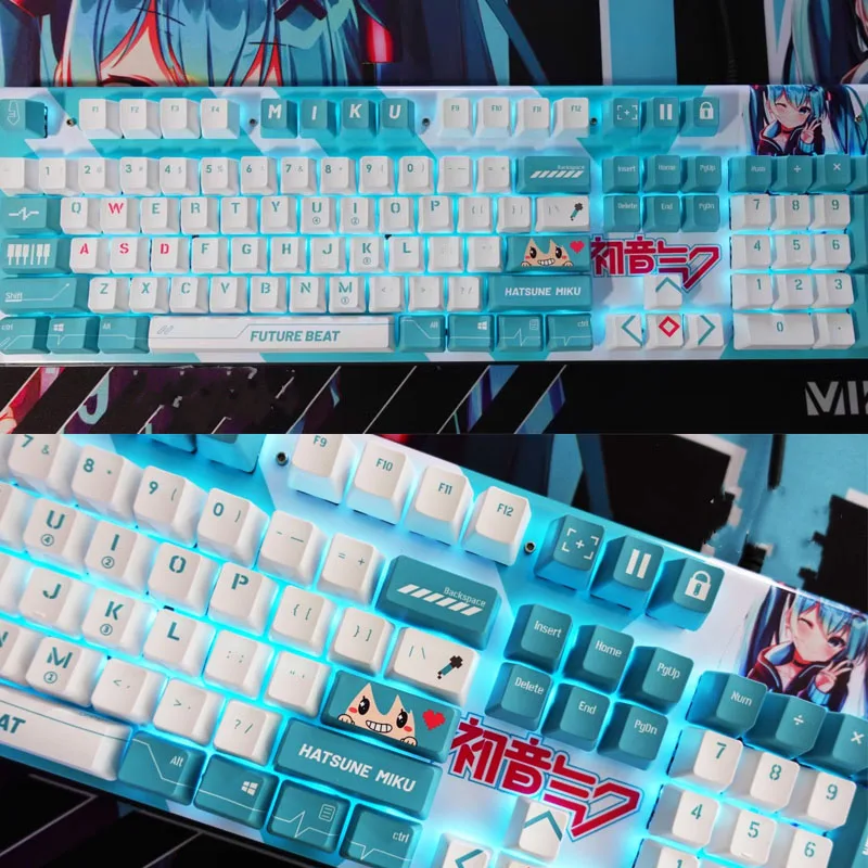

Полный комплект, клавиатура Hatsune Miku, аксессуары для украшения компьютера, мультяшная девушка, аниме High Pbt, подарок на день рождения