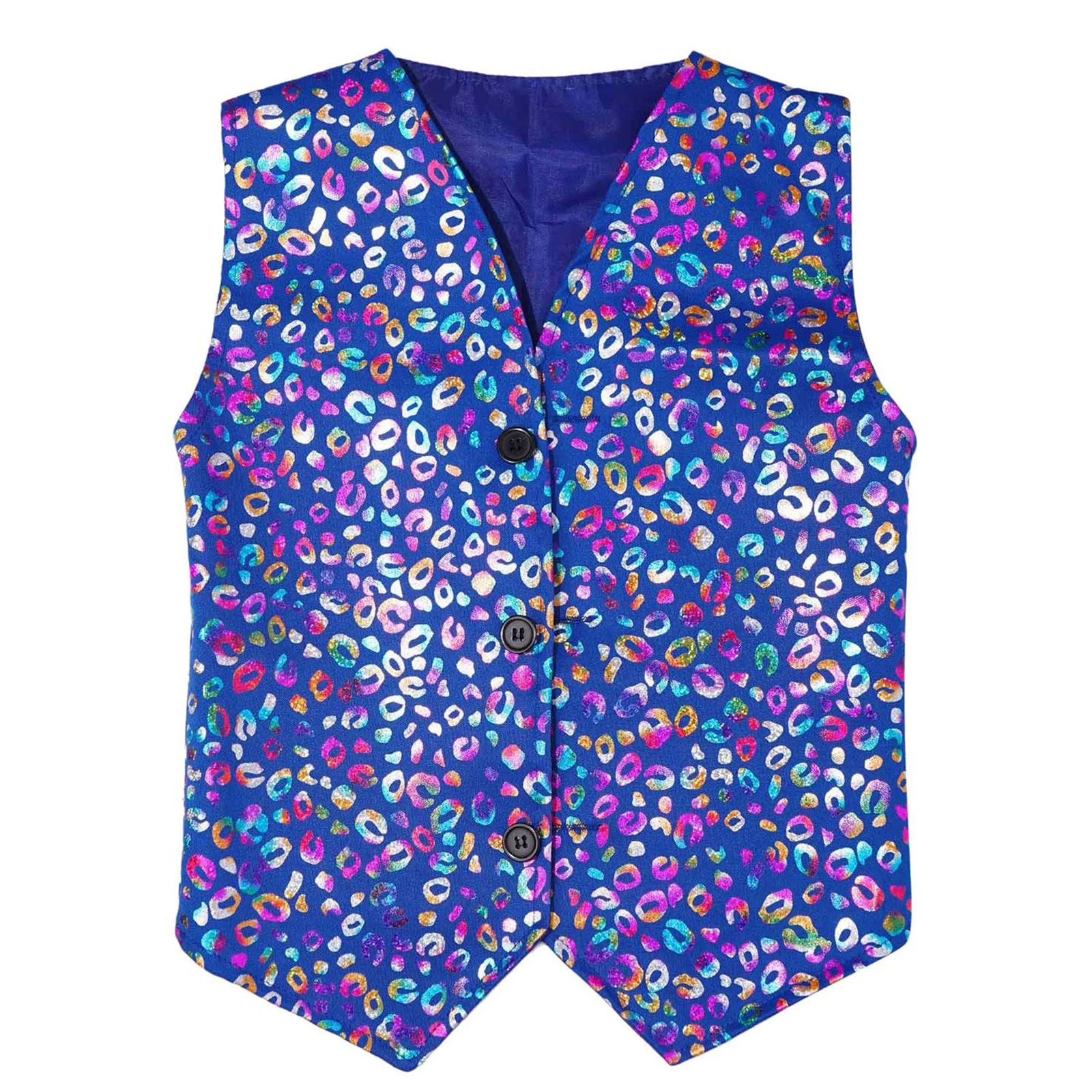 키즈 소녀 소년 디스코 댄스 재즈 탱고 공연 의상 민소매 비대칭 밑단 버튼 메탈릭 레오파드 조끼 댄스웨어