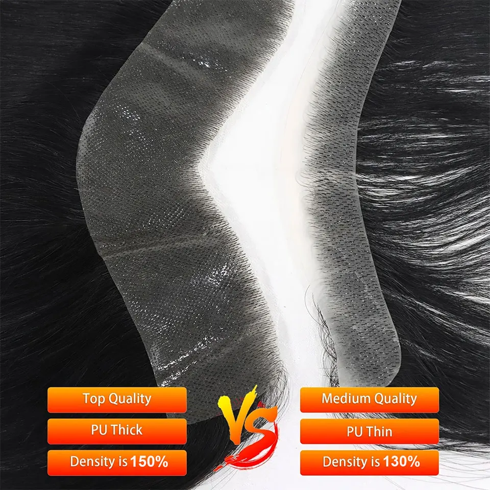 Human Hair Toupee Human Hair Men Toupee For Forehead Hairpiece V Loop Frontal Hairline Invisible Seamless Skin Full PU Men's Capillary Prosthesis