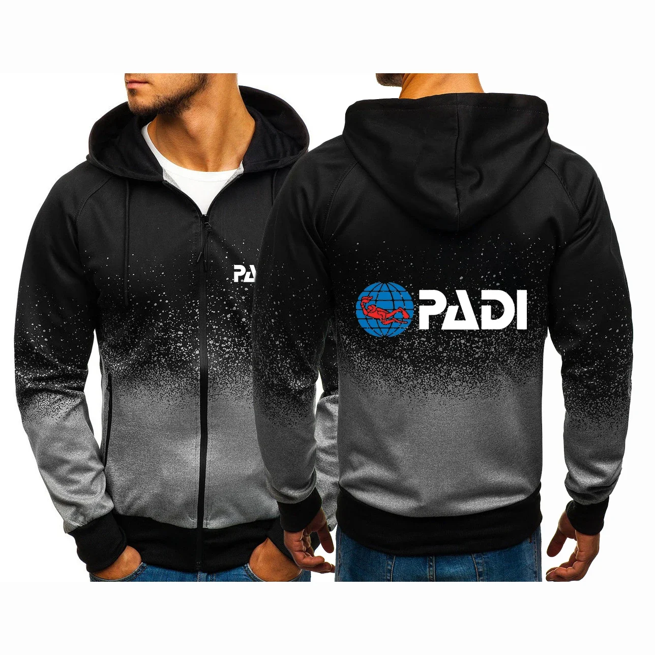 

2024 New Men's Scuba Driver Padi Printing Fashion Zipper Hoodies Casual Hip Hop Harajuku Gradient Color Fleece Sweatshirts Coat