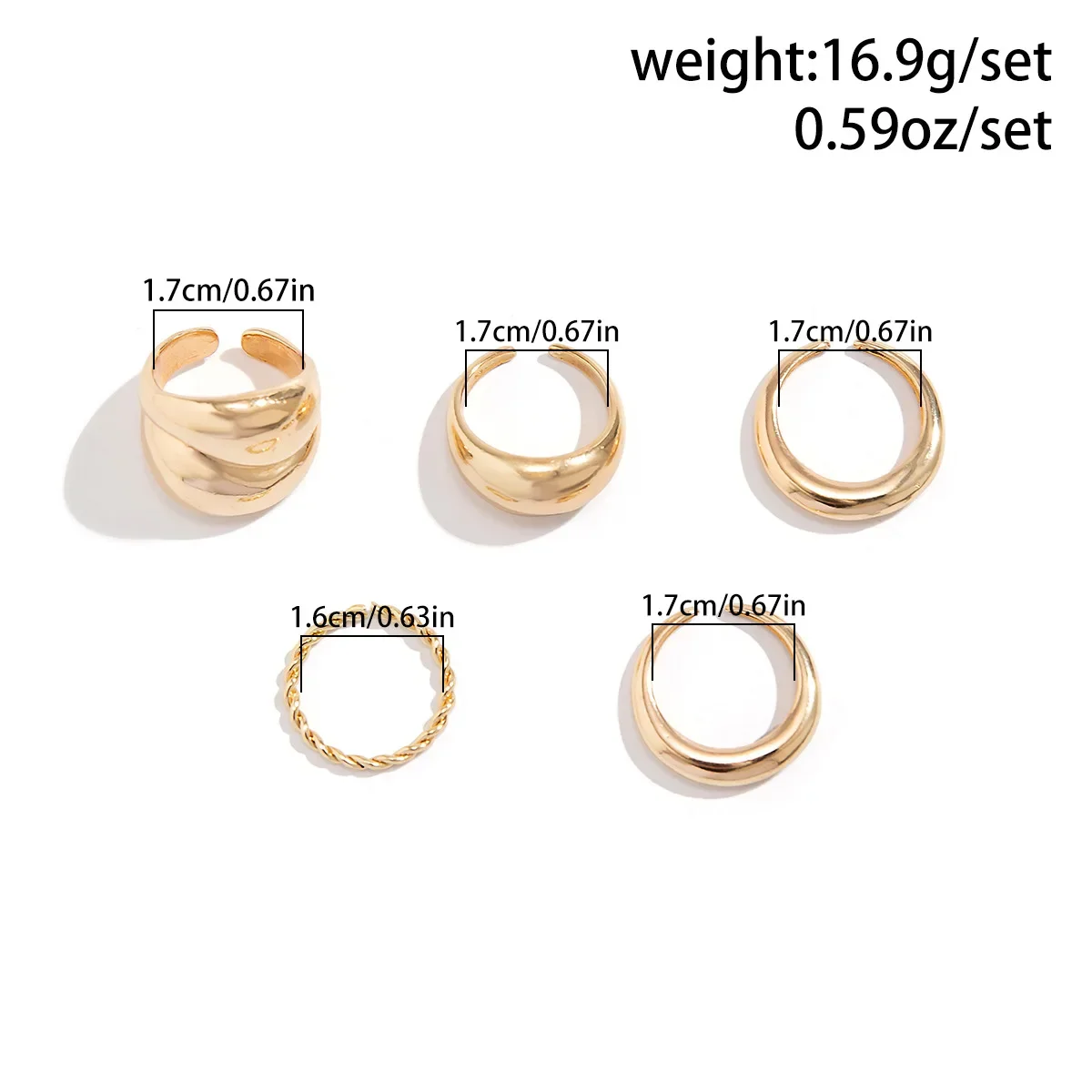 5Pcs Personality Rock Polished Chunky Dome Finger Ring Set for Women Adjustable Twist Knuckle Rings Retro Simple Metal Jewelry