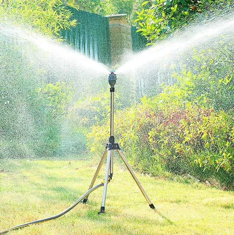 

360 Rotary Irrigation Sprinkler Head With Tripod Telescopic Support Automatic Rotating Sprayer Garden Lawn Watering Sprinkler