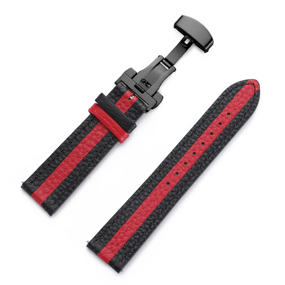 Colorful Calfskin Leather Watch Strap with Butterfly Buckle