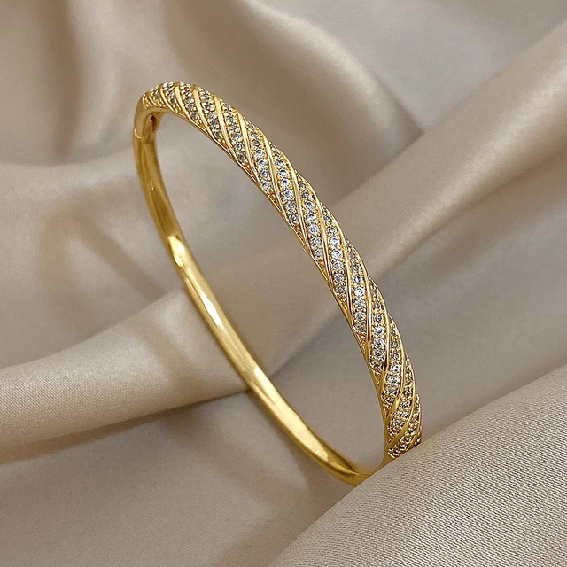 Bracelets de luxe torsadés en Micro incrusté de Zircon pour femmes, à la mode, en cuivre plaqué or, empilés, bijoux cadeaux 1