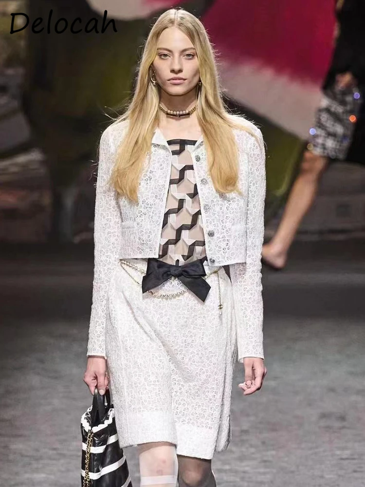 

Delocah/высокое качество, осенняя женская мода, Подиумные юбки, комплекты, длинные рукава, прямые пальто + высокая талия, трапециевидные мини юбки, костюмы