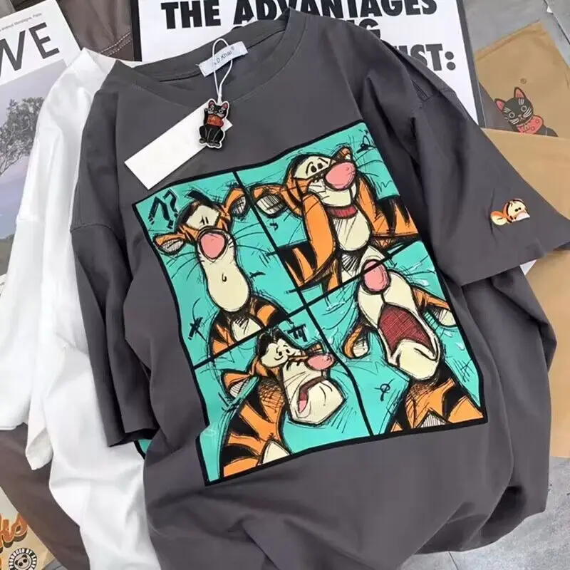Disney Tigger T-shirt Cartoon Summer Couple's Casual Crew Neck Printed Breathable T-shirt Y2K Summer Cute Girls Short Sleeve Top 2