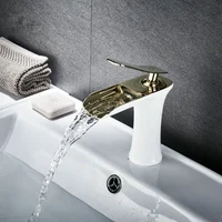 Bathroom Mixer Tap Brass Waterfall Sink Faucet Deck Mounted Single Handle Hot and Cold Water Basin Faucet White Black Gold 5