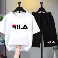 T-shirt imprimé pour enfants, vêtements d'été, 3-12 ans, garçons et filles, haut à manches courtes + short, ensemble décontracté, vêtements de sport de marque à la mode 3