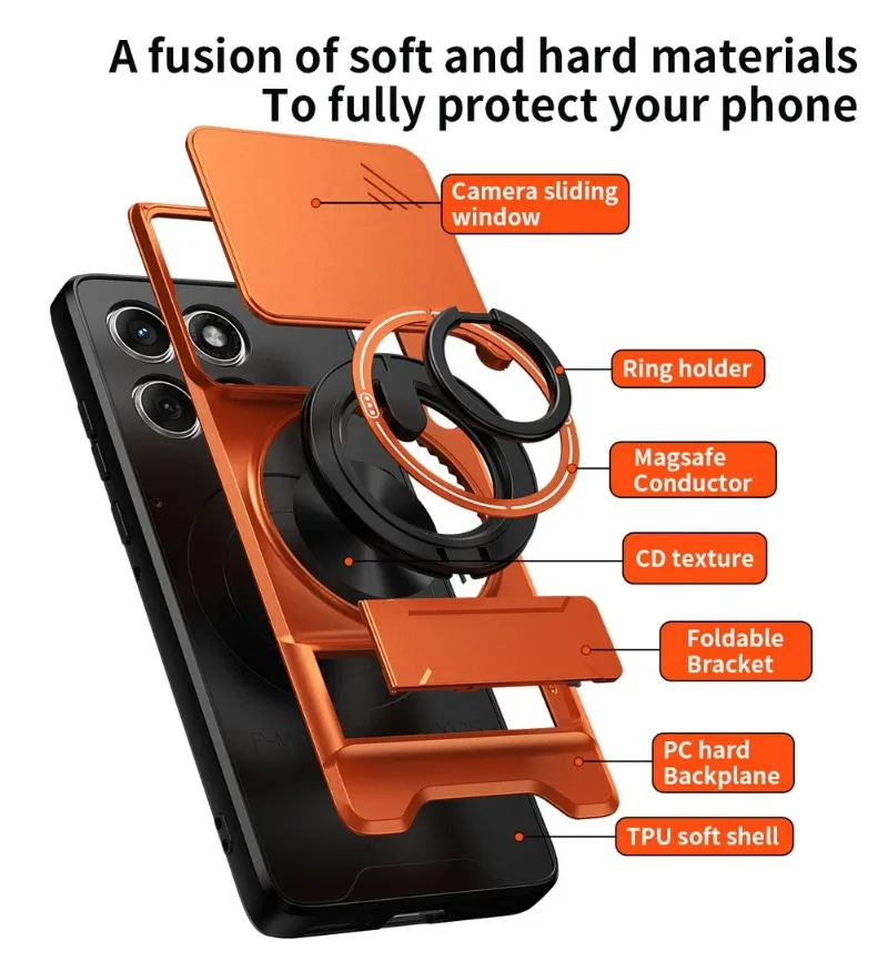 Sleek Magnetic Car Holder Case with Slide Lens Camera Protection Cover