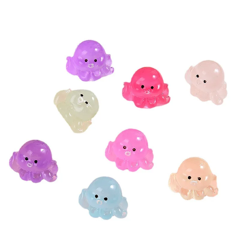 30pcs Kawaii 빛나는 다채로운 문어 미니 문어 수지 동물 홈 장식 요정 정원 DIY 인형 집 장식 액세서리