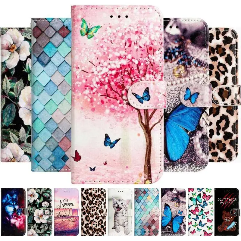 Lovely Cats Square Butterfly Cover Per Huawei Y5P Y6P Honor 9S 10 Lite P40 P30 P20 Pro P9 P8 Lite 2017 Portafoglio Stand Fundas P01E