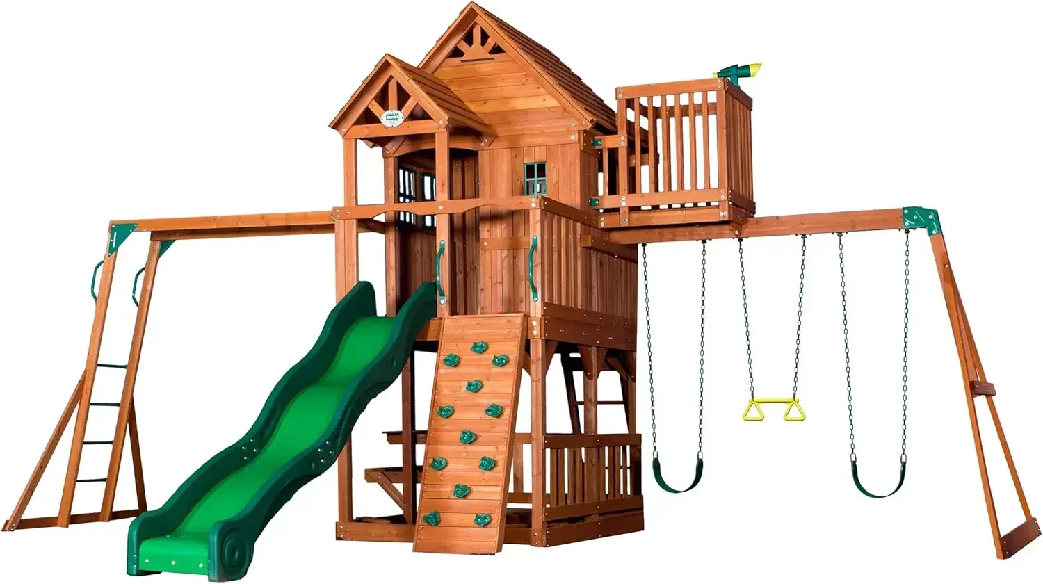 Cedar Wood Swing Set with Slide & Clubhouse 3