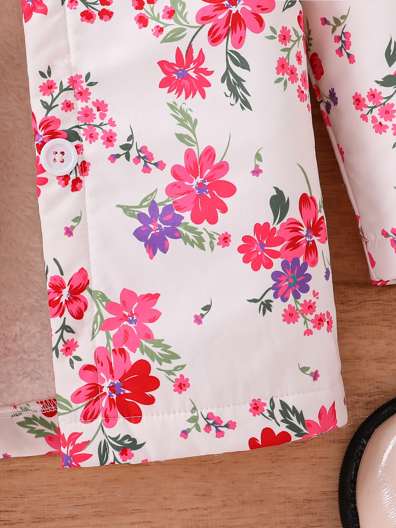 Fall/Winter Girls' Fleece Hooded Single-Breasted Floral Print Coat Holiday School Thermal Jacket Top girls winter coat