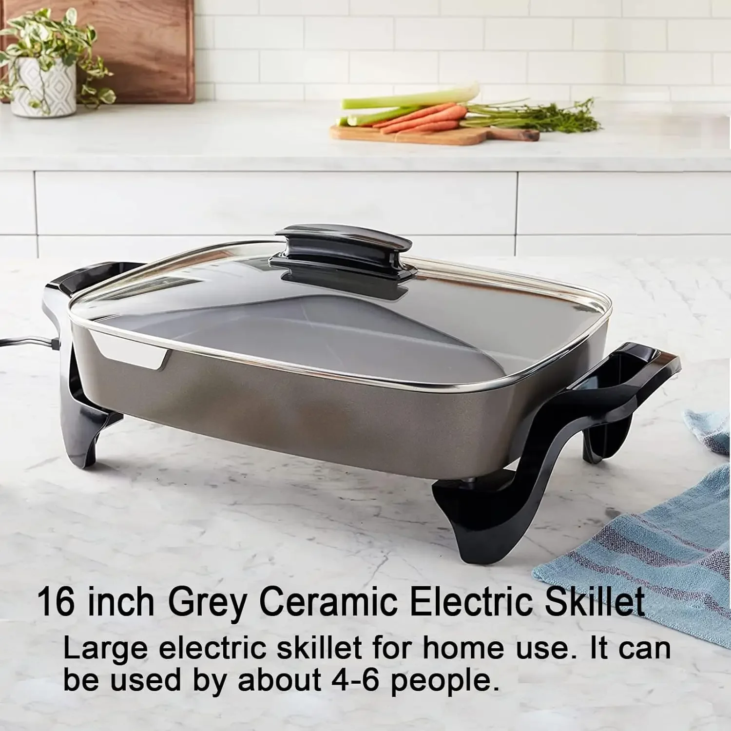 Skillet Nonstick with Lids - 16" inch Extra Large Frying Pan,Ceramic, Adjustable temperature, Cool Touch Handles, Nozaya 3
