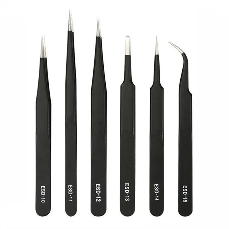 ESD Anti-Static Stainless Steel Tweezers Precision Maintenance Industrial Repair Curved Tool Home Working Model Making Hand Tool precision tweezers tweezer tool esd anti static tweezers