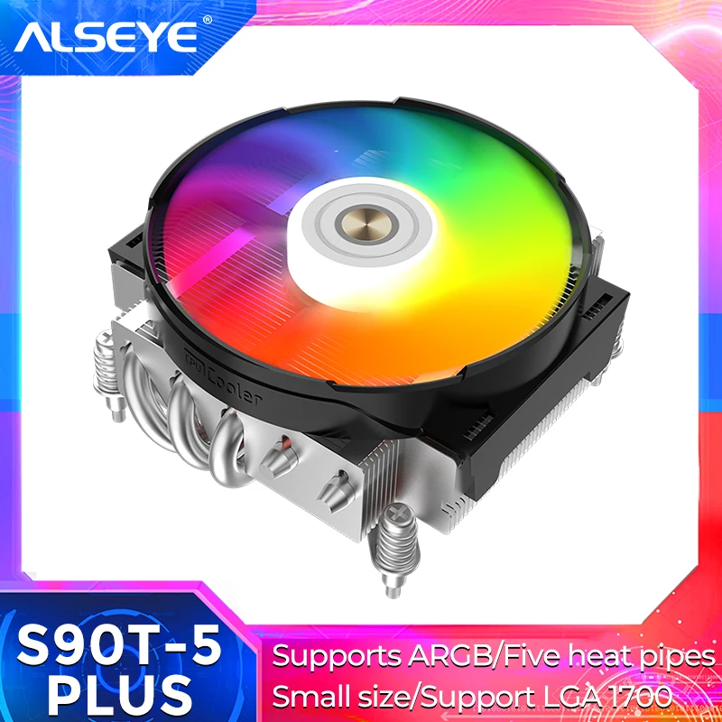 Alseye-cpu S90t5 Plus Refrigerador Cpu Ventilador Argb de Pinos Sincronização Aura Tubos de Calor Base Cobre Soquete Lga1700 1200 1366 115x Intel