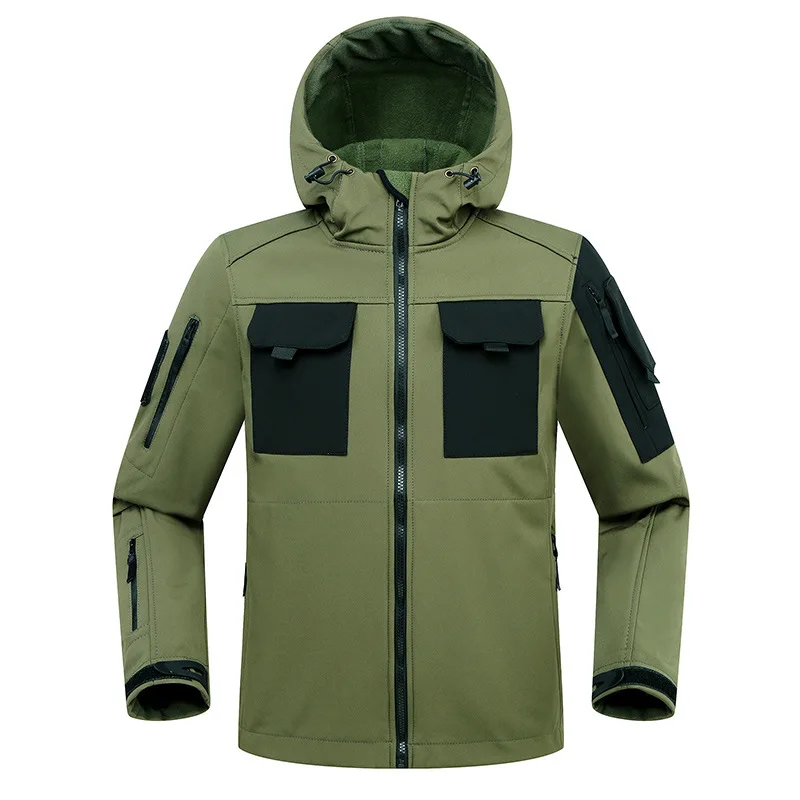 

Outdoor Men's Tactical Hunting Jackets Winter Thickened Fleece Thermal Assault Beetle Coat Wind Bound Hooded Mountaineering Suit