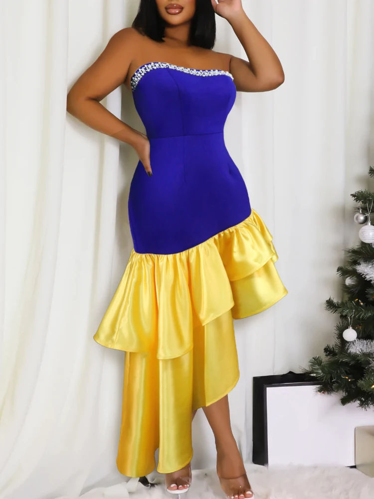 

Mermaid Dress for Wedding Women Tube Top Sleeveless Beading Patchwork Robes Irregular Strapless Graduation Event Prom Vestidos