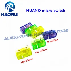 10Pcs New HUANO Transparent Blue Shell Micro Switch Red Yellow Pink Green Dot 30M 60M 80M 100 million Mute Mouse Switches button
