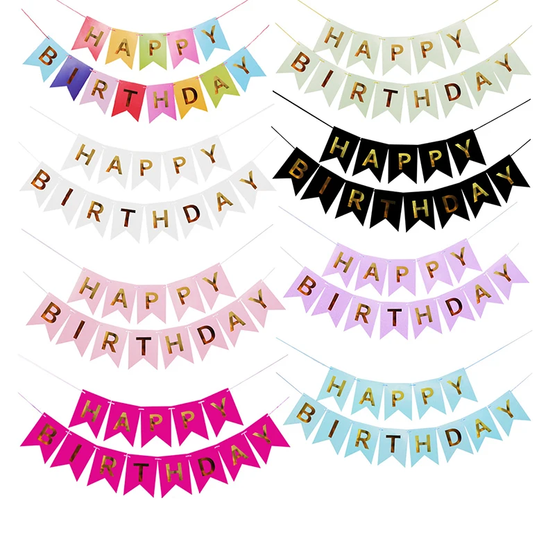 Happy Birthday birthday streamers Hot Stamping Dovetail Pull Flag Living Room Garden Mall Cafe Children Birthday Party Decoration Banners