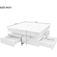 Modern Coffee Table with Storage, Contemporary Square Coffee Table with Drawers, High Gloss Modern Center Table for Living Room 2