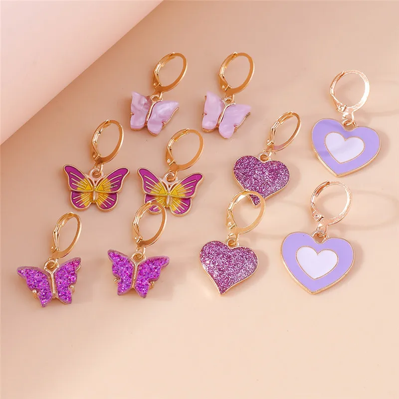 Neu im bunten Liebesherz-Ohrring-Set, niedliche Schmetterlings-Herz-Tier-Tropfenohrringe für Frauen, Mädchen, Kinder, Schmuckset, Geschenke – Detail 16