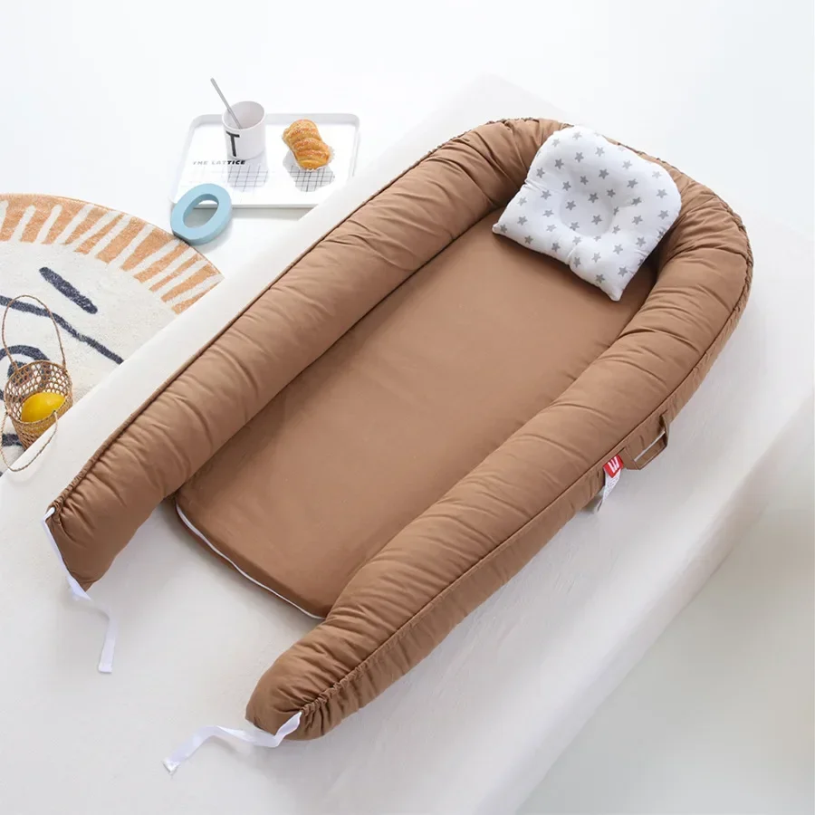 Cotton Baby Nest Bassinet Baby Cribs Cot Baby Bed Portable Bassinet Travel Bed Bassinet Bumper with Pillow Portable Crib Gifts - 4