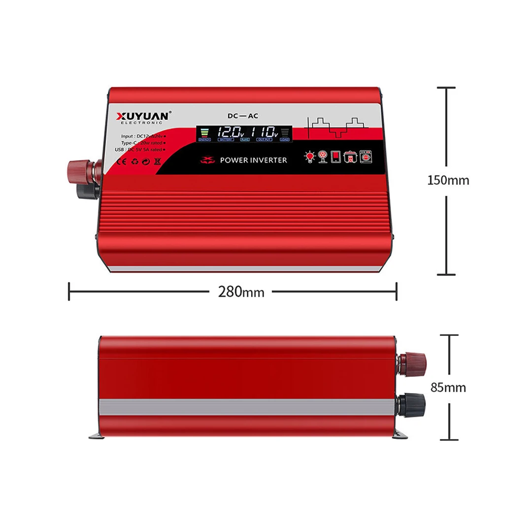 Car Inverter 12V/24V To 110V Solar Home Power Converter 6000W Digital Display US