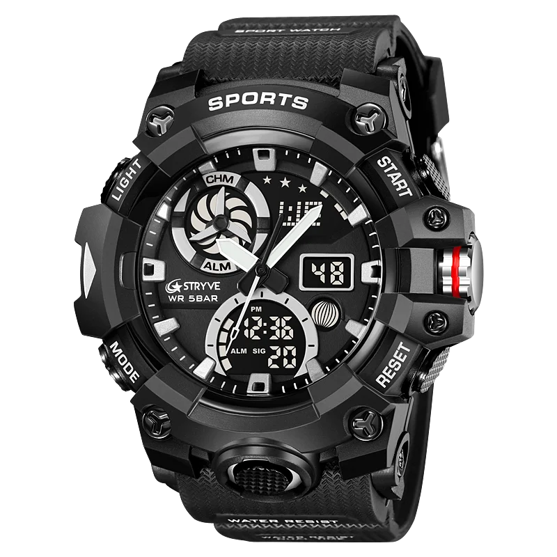 STRYVE Brand Men Sports Watches Dual Display Analog Digital LED Electronic Quartz Wristwatches 50m Waterproof Watch 8027 view 3