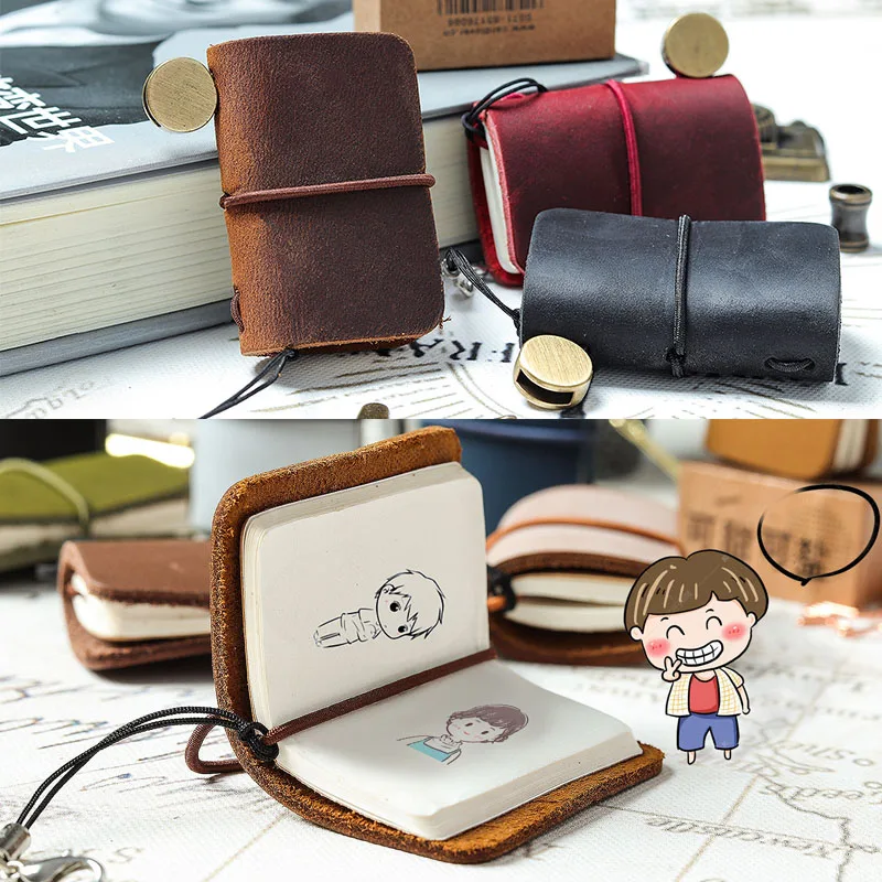 

32 Sheets Ultra-small Mini Handbook Notebook Cute Portable Replaceable Loose-leaf Genuine Lether Hand Account Notepad Stationery