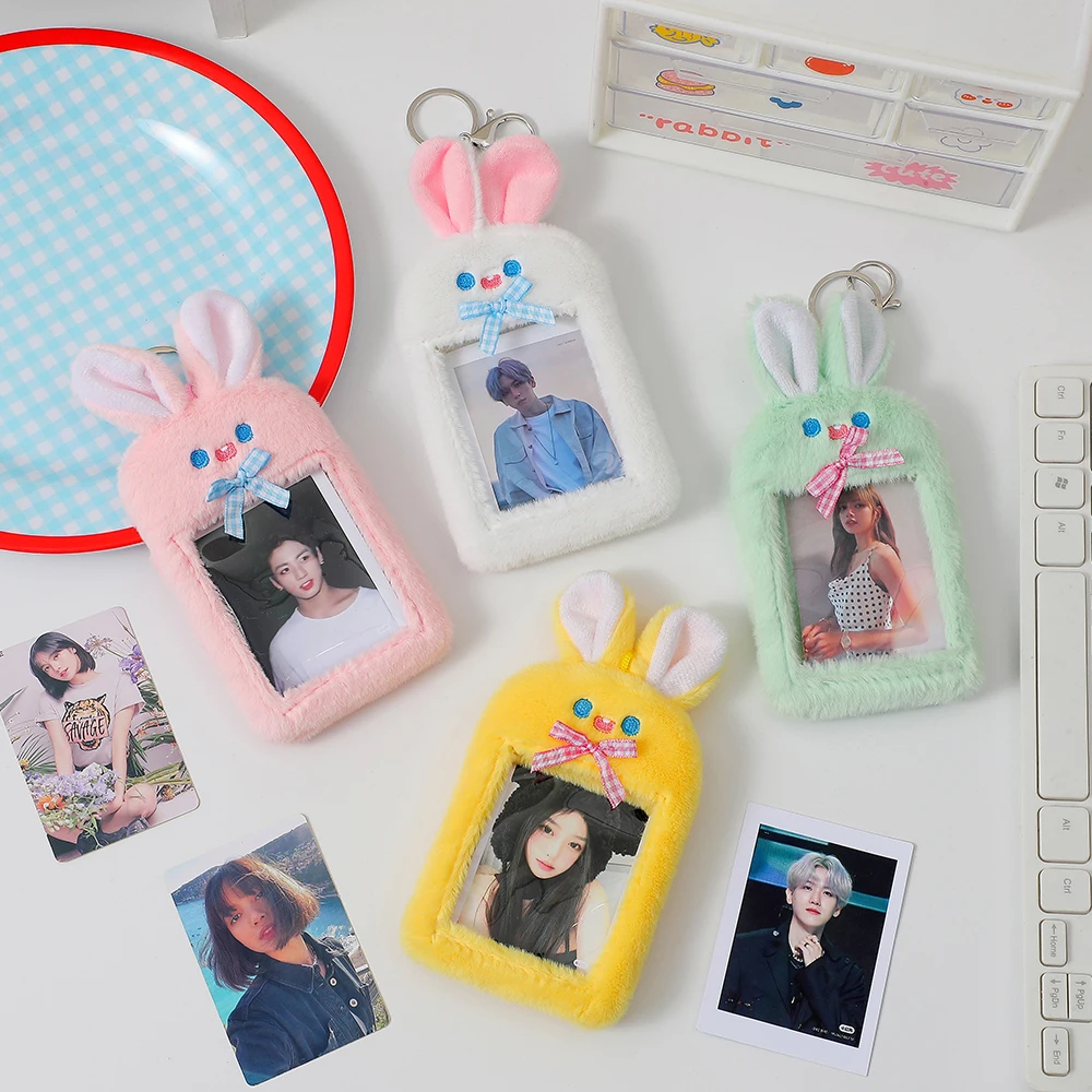 

Kawaii Rabbit Ears Plush Photocard Holder Student Meal Bus Card Protective Cover Girls ID Card Photo Storage Sleeves Bag Pendant