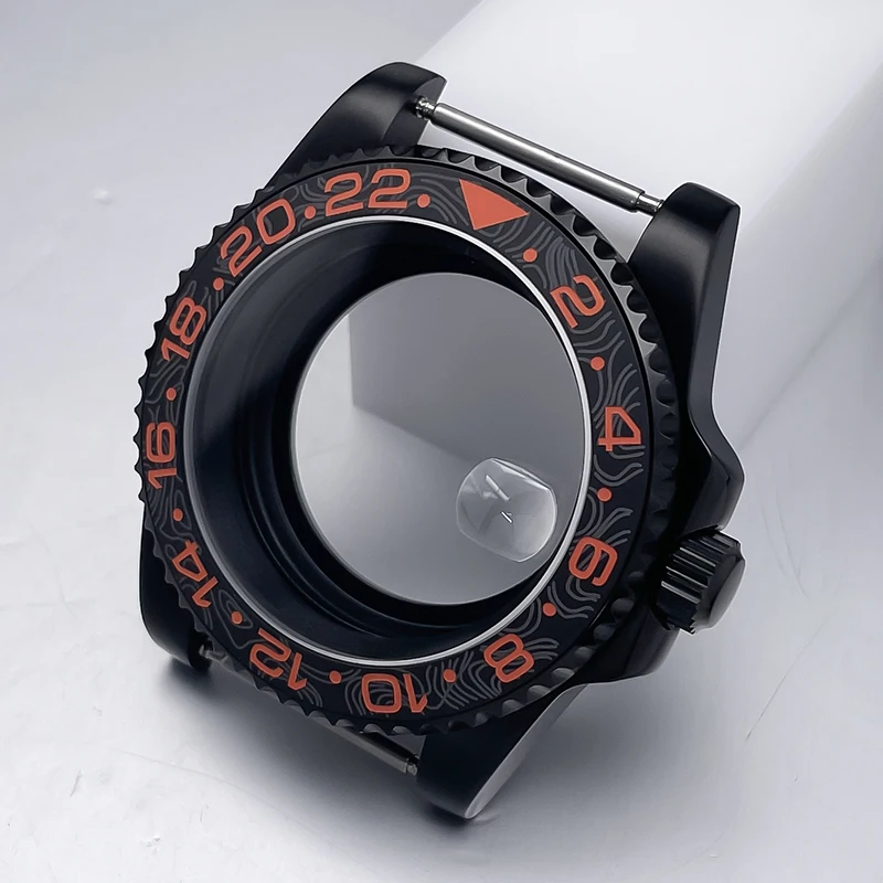 All-Black Sub Style Watch Case with Rubber Strap and Sapphire Crystal