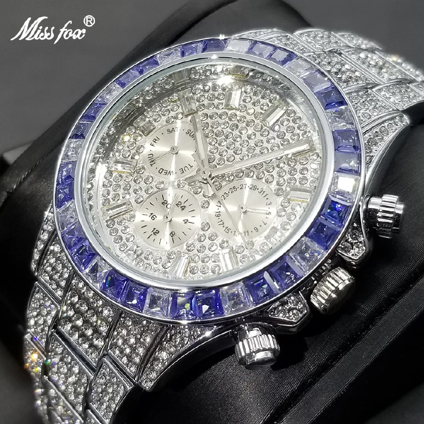 

New Full Daimond Men Watch Luxury Iced Out Calendar Quartz Wristwatch Hip Hop Fashion Luminous Waterproof Clock Dropshipping