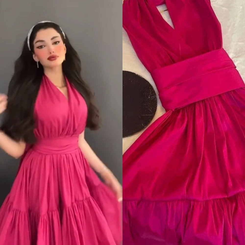 

High Quality Exquisite Halter A-line Layered Satin Formal Occasion Gown Vestidos De Boda 2023 Balo Elbisesi