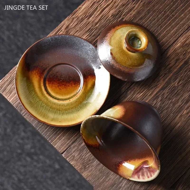 Wood-fired Kiln Changed Ceramic Gaiwan Household Handmade Beauty Teacup Retro Ceramic Tea Bowl Chinese Tea Accessories
