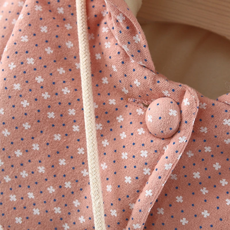 Winter Outerwear Infant Girl Clothes Toddler Jacket For Kids Korean Cartoon Cute Dot Hooded Warm Thick Coat + Bag Baby Tops BC028