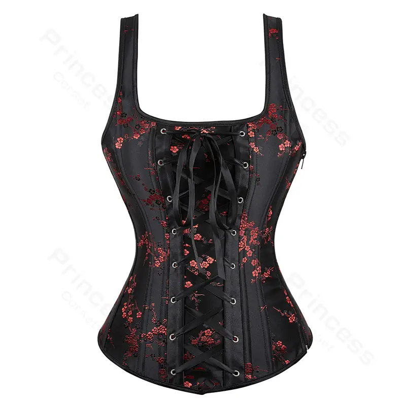 Women Corset with Straps Black Overbust Corset Plus Size Floral Jacquard Corset Zipper Top Gothic Steampunk Corset Bustier - Image 28