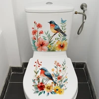 2PCS DIY bathroom sticker bird flower design for bathroom water tank decoration toilet sticker detachable waterproof 2